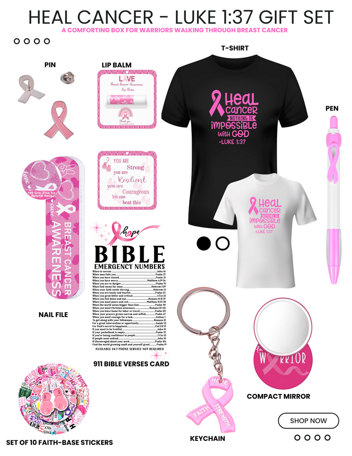 Heal Cancer – Luke 1:37 Breast Cancer Gift Set | Faith-Filled Christian Care Box