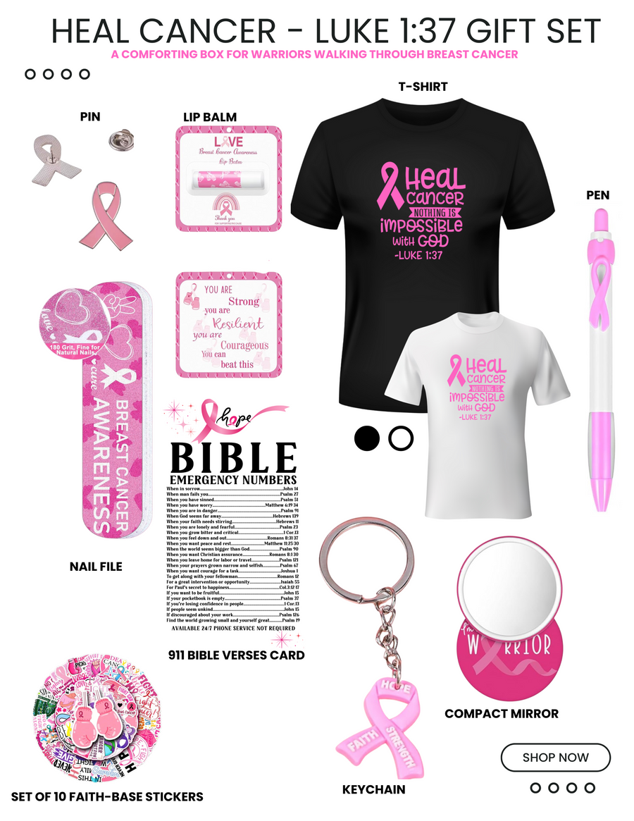 Heal Cancer – Luke 1:37 Breast Cancer Gift Set | Faith-Filled Christian Care Box