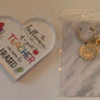 Two-piece teacher gift set with heart keepsake and silver keychain